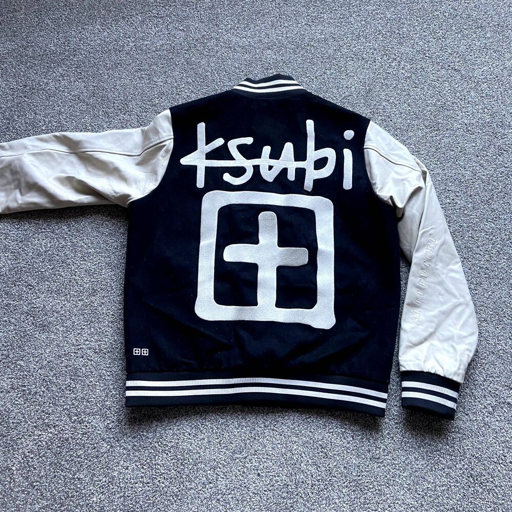 KSUBI KING LETTERMAN VARSITY JACKET HI FI FUTURE IN BLACK AND WHITE SIZE LARGE